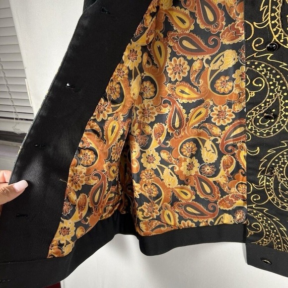 Riccio Essentials Black Gold Paisley Button Front Women's‎ Jacket Size Large - Picture 11 of 16